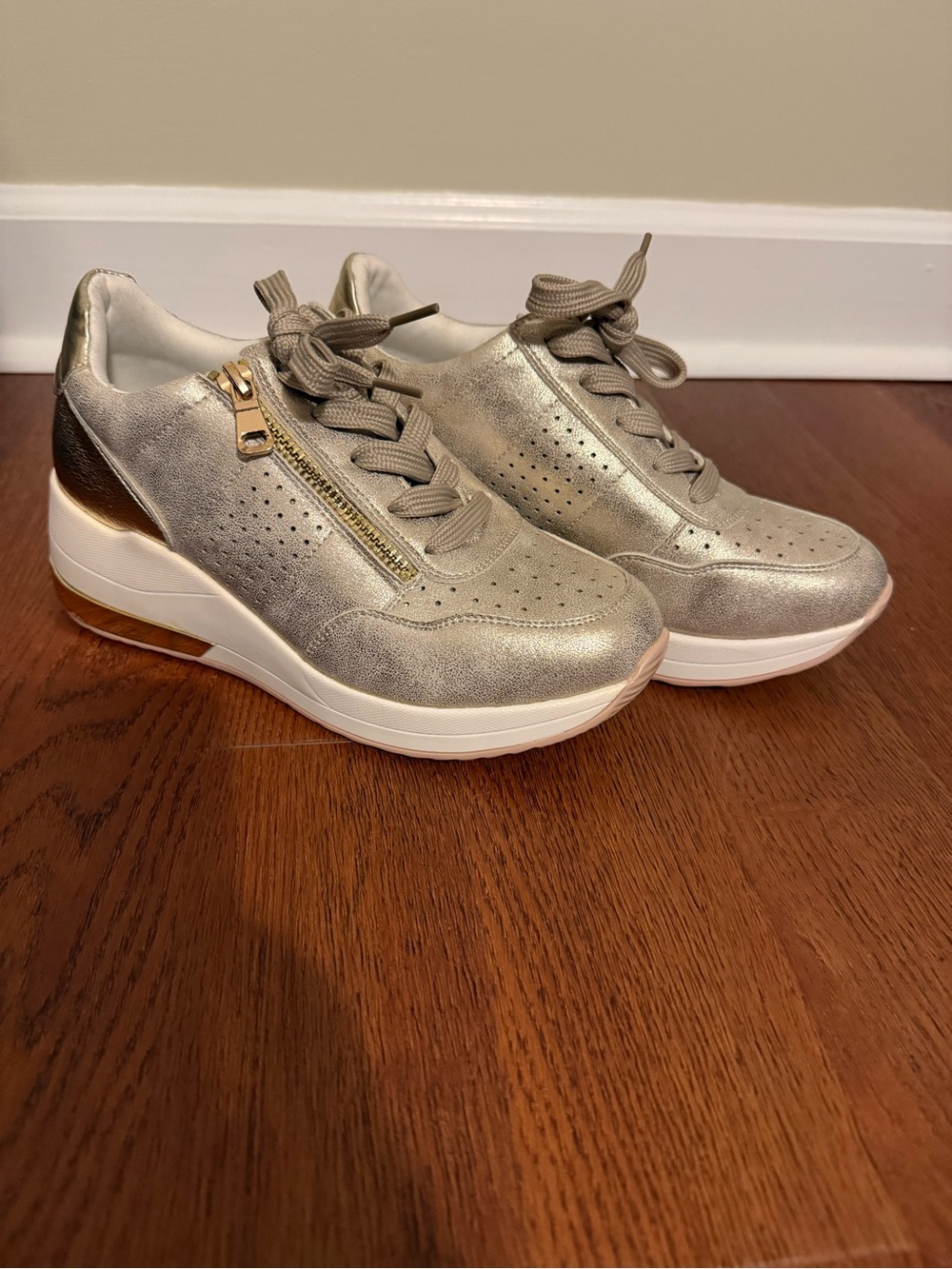 Renato Garini Italy Gold Metallic Wedge Sneakers Side Zip EU 36 US 6